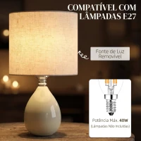HOMCOM Candeeiro de Mesa Vintage com Base em Cerâmica, Abat-Jour em Linho e Interruptor Basculante, Creme(m-6)
