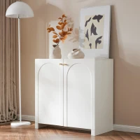 Modern Wooden Buffet Sideboard Storage Cabinet with 2 Doors, Freestanding Kitchen Cupboard with Adjustable Shelf, 80L x 40W x 80H cm, White(m-1)