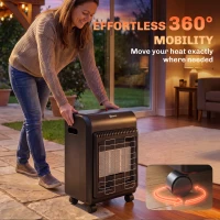 Outsunny Chauffage d'Appoint Gaz Portable 4,2kW Infrarouge Compact 2 Freins Système ODS Anti-Basculement Housse 37x29x55cm Noir(m-8)