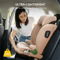 Highback Booster Seat with ISOFIX and I-Size R129, Adjustable Car Seat with 10-Position Headrest for 100-150 cm, 44L x 46W x 80H cm, Pink(m-4)