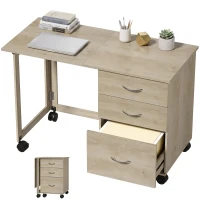 HOMCOM Birou Pliabil Con 3 Sertare, Stejar(m-11)
