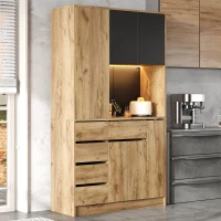 Modern Tall Kitchen Pantry Sideboard with 4-Tier Pull-Out Organiser, Freestanding Storage Cupboard with Power Outlets, 105L x 40W x 185H cm, Black(m-1)