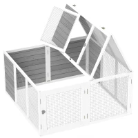 PawHut Ren kleindierhok, konijnenhok, houten constructie, opvouwbaar, voor binnen en buiten, lichtgrijs(m-11)