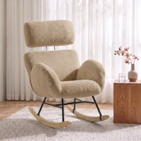 HOMCOM Upholstered Rocking Chair Adjustable Headrest Rocker Chair Raindrop Velvet Rubberwood Base Light Brown(m-2)