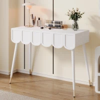 Modern Wooden Vanity Desk with 2 Cloud-Shaped Drawers, Multi-Functional Dressing Console Table with Metal Legs, 100L x 40W x 76H cm, White(m-4)