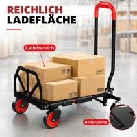 HOMCOM 2-in-1 Plattformwagen Sackkarre Klappbar Transportwagen mit Lenkrollen, Griff, Stahl bis 120 kg(m-7)