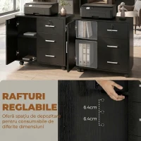 HOMCOM Dulap cu 3 Sertare, Poliță Reglabilă, Suport pentru Imprimantă și Lacăt, Negru(m-6)