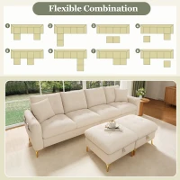 Modern U-Shaped Modular Sleeper Sofa with 2 Storage Ottomans, Soft Convertible Couch 2 Decorative Cushions, 263L x 137W x 85H cm, Beige(m-5)