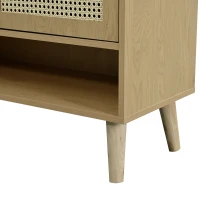 Modern Shoe Cabinet Storage Combo with 5-Tier Shelves, Freestanding Cupboard Organiser with Rattan Doors, 80L x 35W x 105H cm, Light Oak(m-12)