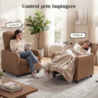 HOMCOM Fotoliu Relax Reclinabil Manual 155° cu Suport pentru Picioare, din Piele Ecologică PU, pentru Living și Dormitor, Maro închis(m-4)