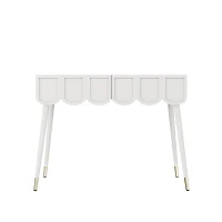 Modern Wooden Vanity Desk with 2 Cloud-Shaped Drawers, Multi-Functional Dressing Console Table with Metal Legs, 100L x 40W x 76H cm, White(m-2)