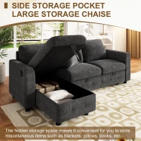 Modern Chenille L-Shaped Sectional Sofa with Storage Chaise Lounge, Soft Convertible Sleeper Couch with 2 Cushions, 200L x 130.5W x 83.5H cm, Gray(m-6)