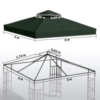 Outsunny Toldo de Substituição para Pérgola 3x3 m Toldo de Substituição com Teto Duplo Proteção UV 30+ Toldo para Pérgola Verde(m-3)