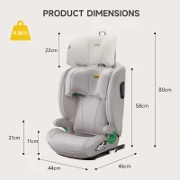 Highback Booster Seat with ISOFIX and I-Size R129, Adjustable Car Seat with 10-Position Headrest for 100-150 cm, 44L x 46W x 80H cm, Beige(m-2)