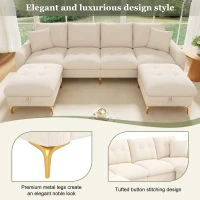 Modern U-Shaped Modular Sleeper Sofa with 2 Storage Ottomans, Soft Convertible Couch 2 Decorative Cushions, 263L x 137W x 85H cm, Beige(m-7)