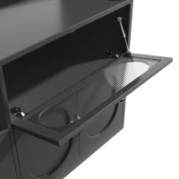 Tall Kitchen Cabinet with App-Controlled RGB LED and Glass Doors, Storage Unit with Wine Rack and 3 Drawers, 120L x 40W x 180H cm, Black(m-10)