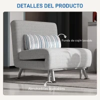 HOMCOM Sofá Cama Individual Plegable con Respaldo Ajustable de 5 Niveles Cojín y Tapizado de Lino Sintético 75x70x75 cm Gris(m-7)