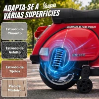 AIYAPLAY Mota Elétrica Infantil 12V Vespa PX150 com Rodinhas de Apoio, 2 Motores, Suspensão Traseira, Música e Luzes, 3 km/h, 3-6 Anos, Vermelha(m-7)
