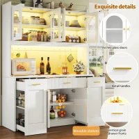 Modern Kitchen Cabinet with App-Controlled RGB LED, Storage Cabinet with Roll-Out Shelves and Glass Doors, 120L x 40W x 187H cm, White(m-5)