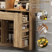 Modern Tall Kitchen Pantry Sideboard with 4-Tier Pull-Out Organiser, Freestanding Storage Cupboard with Power Outlets, 105L x 40W x 185H cm, Black(m-7)