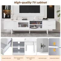 Modern Minimalist TV Cabinet with Cable Management, Sideboard with 2 Doors, 2 Drawers and 1 Open Shelf, 200L x 40W x 50.5H cm, White(m-4)