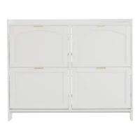 Modern Wooden Shoe Cabinet with 4 Flip Drawers and Open Shelves, Space-Saving Organiser Cupboard for Hallway, 110L x 24W x 90H cm, White(m-2)