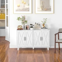 HOMCOM Mobilă Multifuncțională din MDF cu 4 Niveluri, 2 Rafturi Reglabile și 5 Picioare de Susținere, 120x37x75 cm, Albă(m-9)