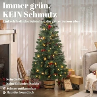 HOMCOM Kunstkerstboom 120 cm met 100 leds, 131 takpunten, bessen, 2 lichtkleuren en afstandsbediening(m-4)