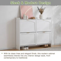 Modern Wooden Shoe Cabinet with 4 Flip Drawers and Open Shelves, Space-Saving Organiser Cupboard for Hallway, 110L x 24W x 90H cm, White(m-4)