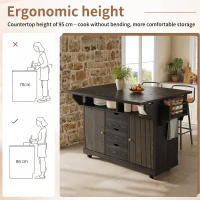 Foldable Serving Trolley with Ergonomic Height and Fold-Out Tabletops, Storage Cart with Braked Castors, 142.5L x 80W x 95H cm, Black(m-4)