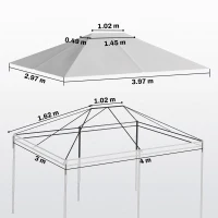 Outsunny 3 x 4m Gazebo Canopy Replacement Cover, Gazebo Roof Replacement (TOP COVER ONLY), Light Grey(m-3)