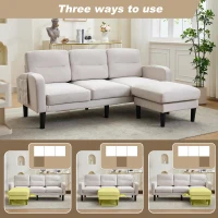 L-Shaped Sectional Sofa with Movable Chaise and Storage Pockets, Modern 3-Seater Corner Sofa for Living Room, 204L x 136W x 80H cm, Beige(m-4)