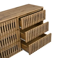 Modern Sideboard with 6 Ventilated Openwork Drawers, Practical Storage Cabinet for Hallway and Living Room, 120L x 40W x 81H cm, Natural(m-9)