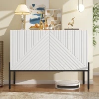 Modern Wooden Sideboard Storage Cabinet with 2 Doors, Freestanding Buffet Cupboard with Raised Metal Legs, 100L x 40W x 75H cm, White(m-5)
