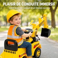 AIYAPLAY Tractopelle Enfant, Porteur Pelleteuse avec Casque de Sécurité, Klaxon et Bras d'Excavation Amovible, 1 à 4 Ans, Jaune(m-6)