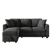 Modern Chenille L-Shaped Sectional Sofa with Storage Chaise Lounge, Soft Convertible Sleeper Couch with 2 Cushions, 200L x 130.5W x 83.5H cm, Gray(m-2)
