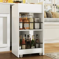 Modern Kitchen Cabinet with App-Controlled RGB LED, Storage Cabinet with Roll-Out Shelves and Glass Doors, 120L x 40W x 187H cm, White(m-8)