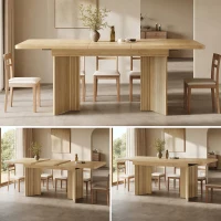 Extendable Dining Table with Grooved V-Shaped Legs, Space-Saving Dining Table for Flats and Family Meals, 120-160L x 80W x 76H cm, Natural(m-8)