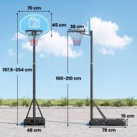HOMCOM Canestro Basket con Altezza Regolabile 197.5-245cm, Base con Ruote e Tabellone, Blu(m-3)