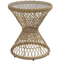 Outsunny Couchtisch Beistelltisch Boho-Design, Glasplatte, PE-Rattan, 45 cm x 45 cm x 52 cm, Natur