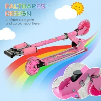 HOMCOM Kinderstep met led-wielen, 124 mm, inklapbaar en verstelbaar, met muziek en achterwielrem, roze(m-6)