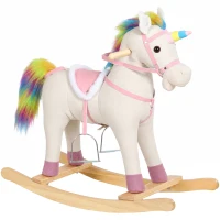 AIYAPLAY Caballito Balancín para Bebés Diseño Unicornio con Sonido Caballo Balancín Base de Madera para Niños 1-3 Años Crema(m-15)