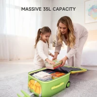 Fun Ride-On Kids Suitcase with 3-in-1 Stroller Function, Lightweight Trolley Cabin Luggage with One-Button Brake, 39L x 28.5W x 57H cm, Green(m-3)