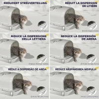 PawHut Litieră închisă pentru pisici, L, din oțel inoxidabil, cu mâner, lopățică și deodorant, anti-împrăștiere, gri(m-5)
