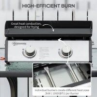 Outsunny Gas Plancha Barbecue Grill with 2 Stainless Steel Burner, 5kW, Portable Tabletop Gas BBQ with Non-Stick Griddle for Camping Picnic Garden Party Festival(m-4)