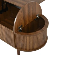 Vintage-Style Oval Coffee Table with Lift-Top and Storage, Multifunctional Storage Table for Living Room, 100L x 48W x 53.5H cm, Walnut(m-6)