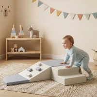 AIYAPLAY Juego de 4 Bloques de Espuma para Niños de Psicomotricidad Tapizados en PU Escalar y Gatear 1-3 Años Gris Claro y Beige(m-10)