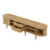 Rustic TV Cabinet with Sliding Doors, Spacious Media Storage Unit for Living Room, 175L x 38W x 45H cm, Wood(m-11)