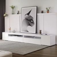 Modern TV Unit with Adjustable LED and USB, Spacious Storage Cabinet for Living Room, 240L x 38.5W x 35.5H cm, White(m-1)