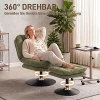 HOMCOM Loungesessel mit Hocker, 360° drehbar, aus Raindrop-Samt, höhenverstellbarer Fußhocker, Grün(m-4)